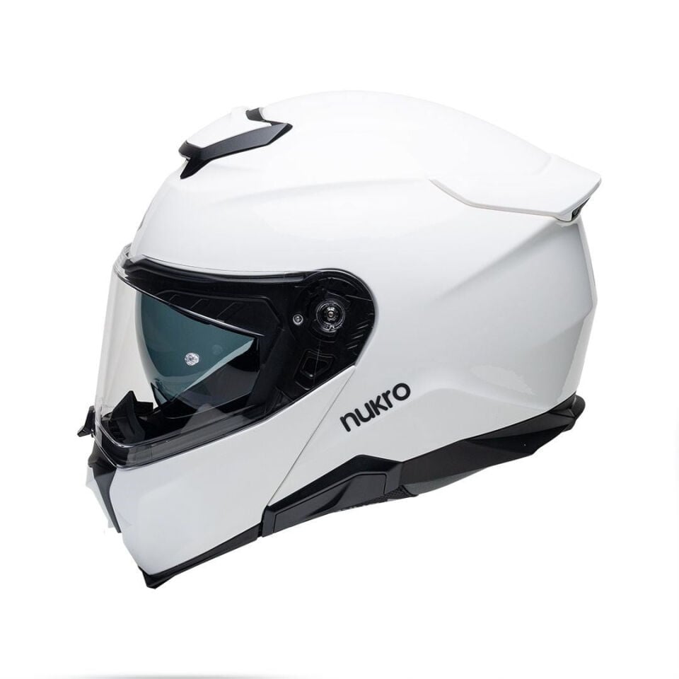 Nukro 937-SV Solid Glossy White Çene Açılır Kask