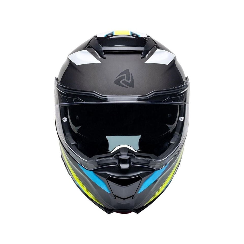 Nukro 937-SV Glossy Black Fluo Yellow Blue Çene Açılır Kask