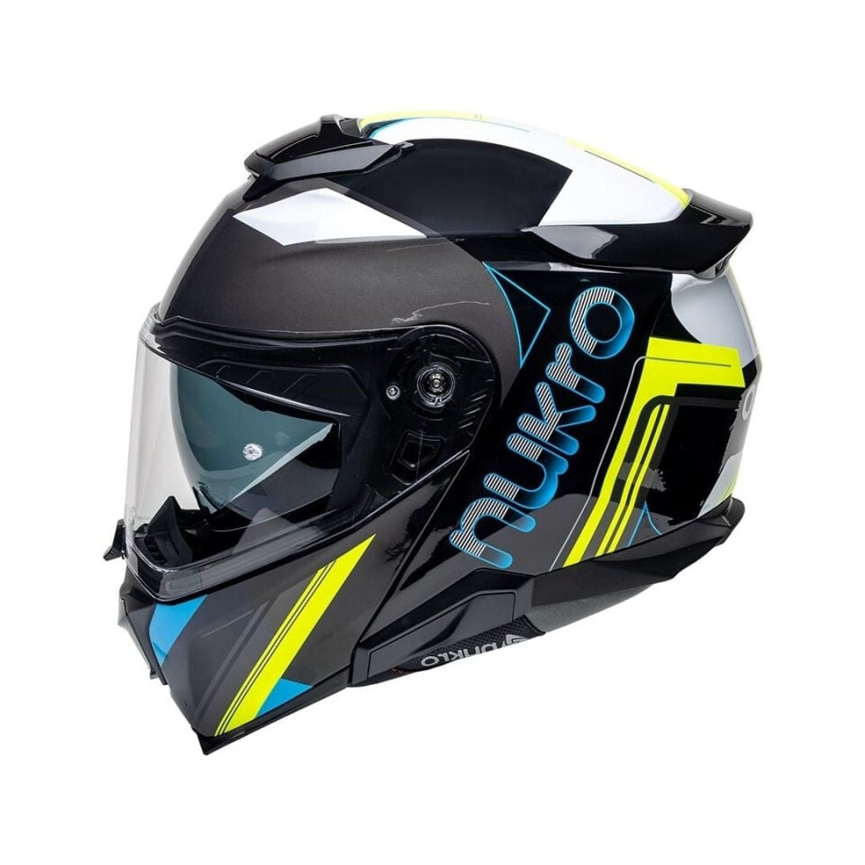 Nukro 937-SV Glossy Black Fluo Yellow Blue Çene Açılır Kask