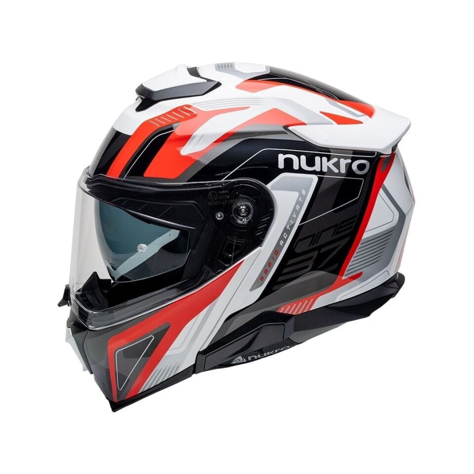 Nukro 937-SV Glossy White Red Black Çene Açılır Kask