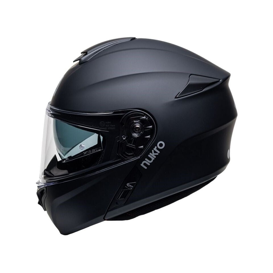 Nukro 938-SV Solid Matte Black Çene Açılır Kask
