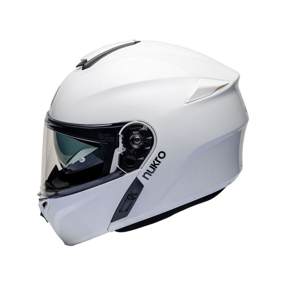 Nukro 938-SV Solid Glossy White Çene Açılır Kask