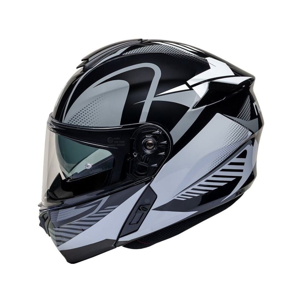 Nukro 938-SV Glossy Black White Gray Çene Açılır Kask