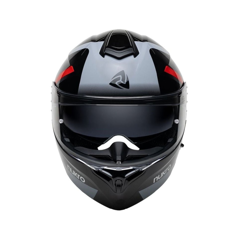 Nukro 938-SV Glossy Black Red Grat Çene Açılır Kask