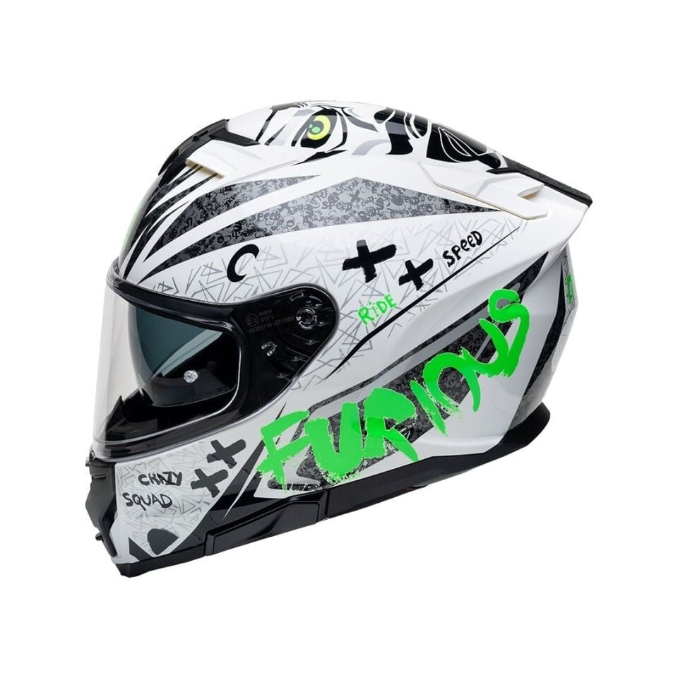 Nukro 912-SV Glossy White Fluo Yellow Kapalı Kask