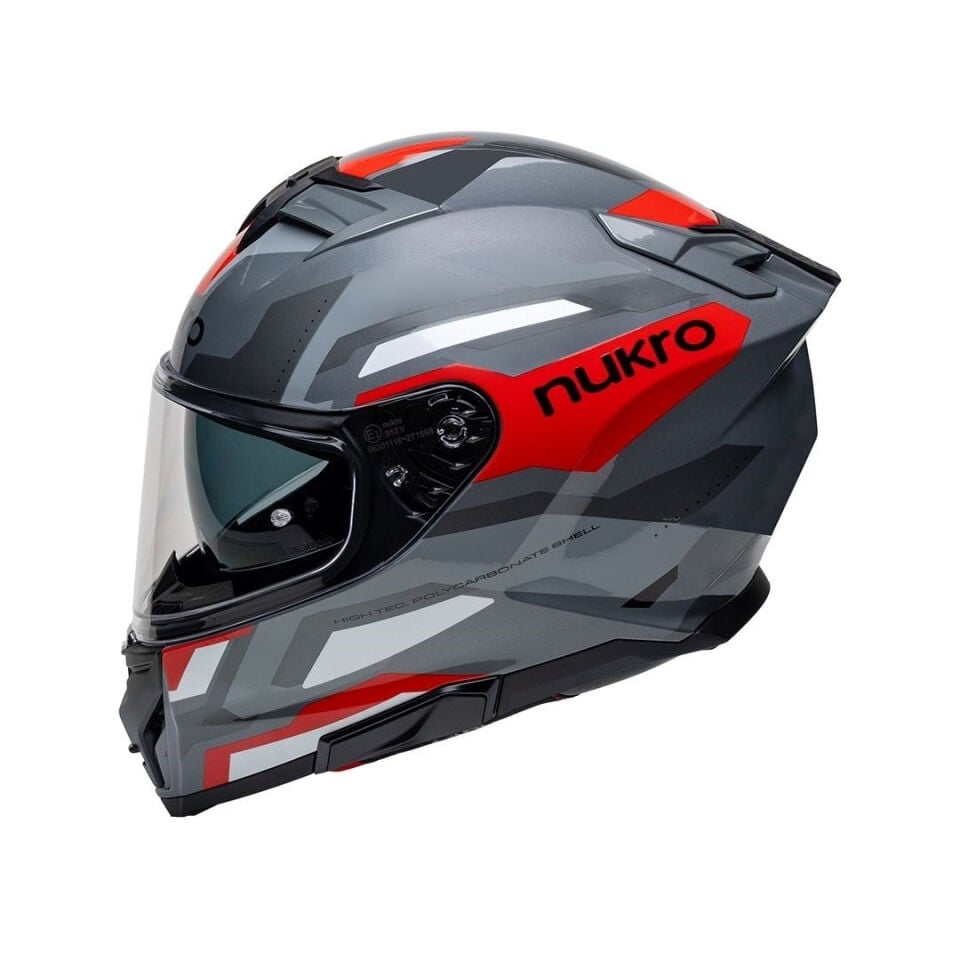 Nukro 912-SV Glossy Gray Red Kapalı Kask