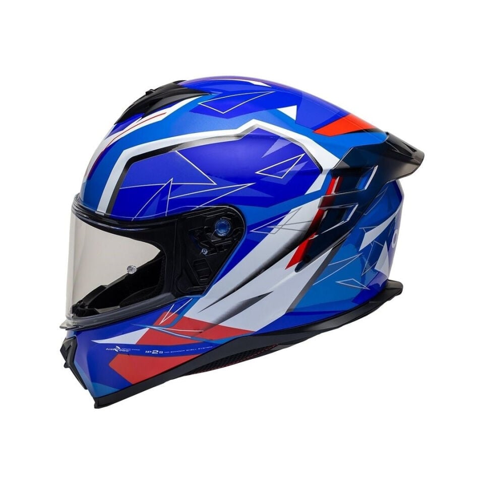 Nukro 986-A Glossy Blue Red White Kapalı Kask