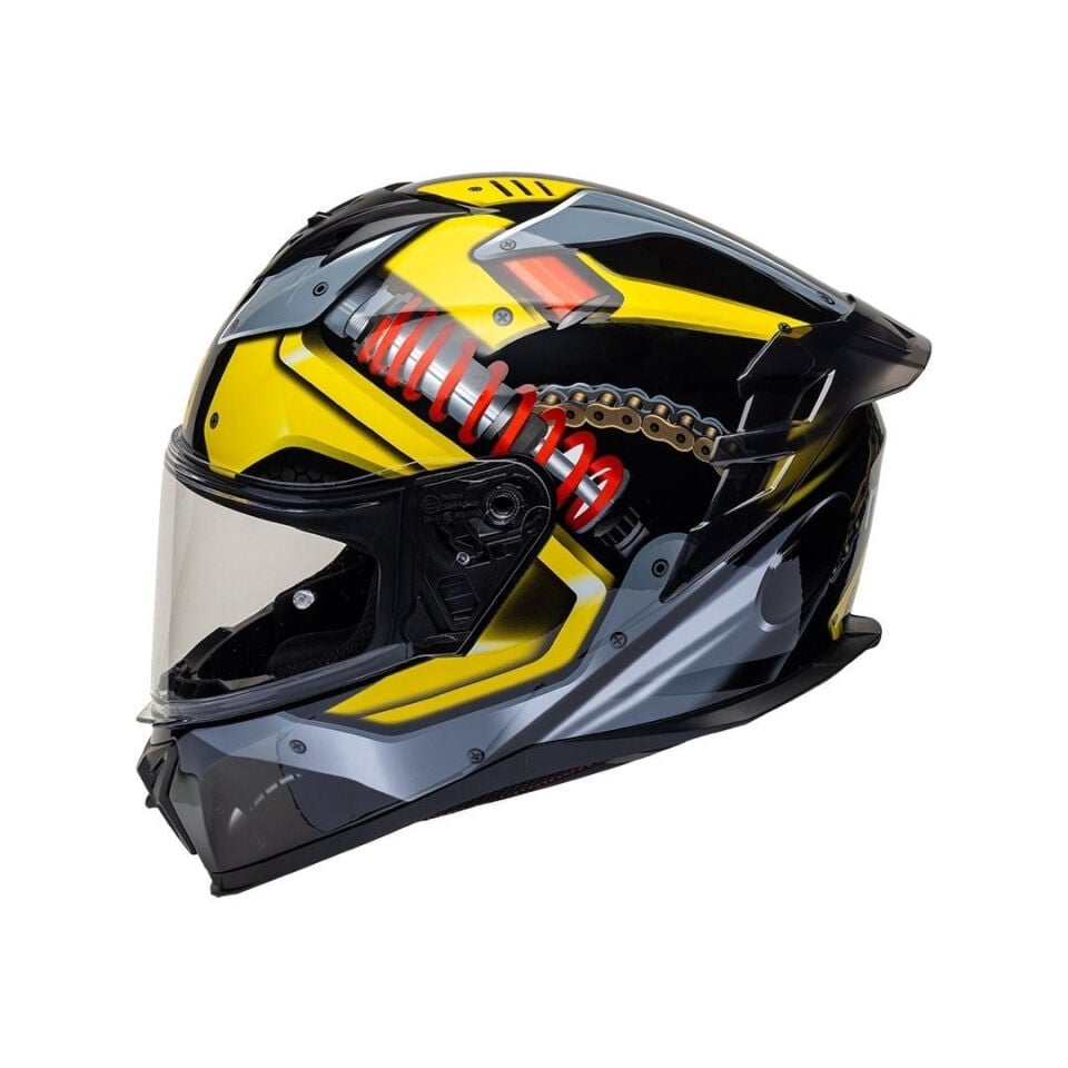 Nukro 986-A Glossy Black Yellow Red Kapalı Kask