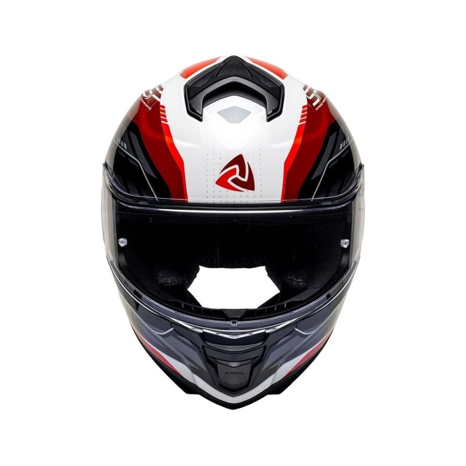 Nukro 987 Glossy White Red Gray Kapalı Kask