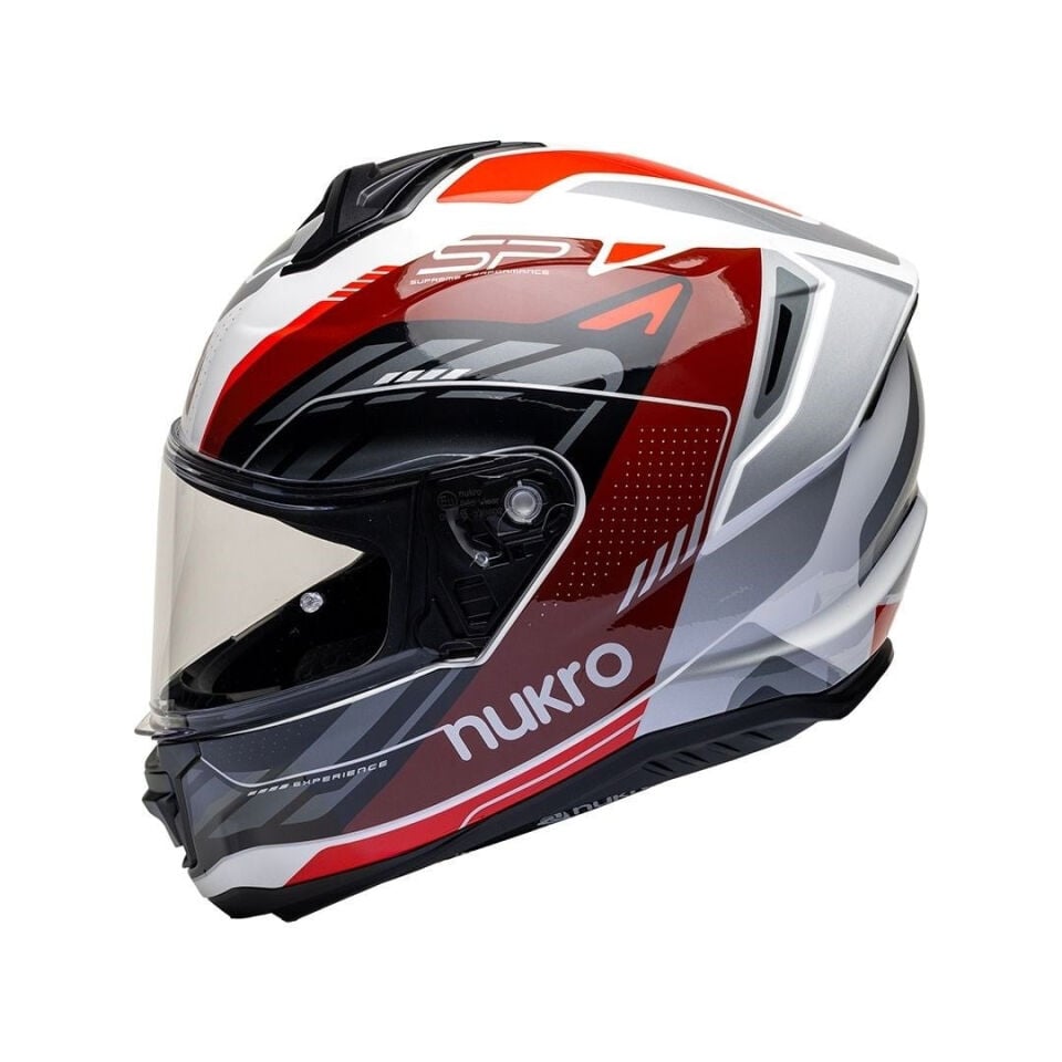Nukro 987 Glossy White Red Gray Kapalı Kask